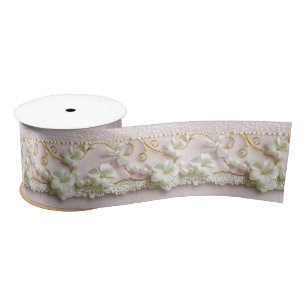 Romantic Pink Floral Satin Ribbon