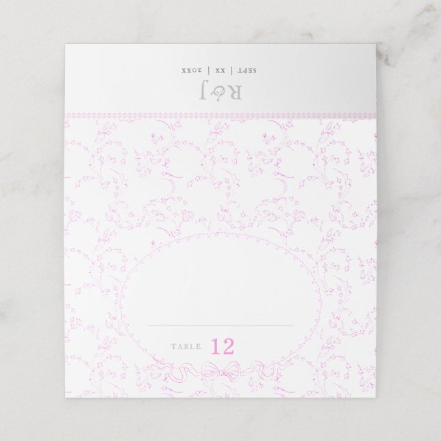 Romantic Pink Floral Vintage Place Card (Outside Unfolded)