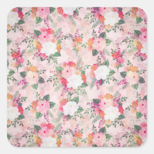 Romantic Pink Floral Watercolor Painting Square Sticker