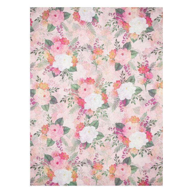 Romantic Pink Floral Watercolor Painting Tablecloth (Front)