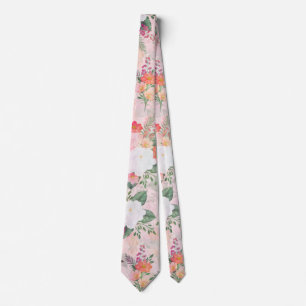Romantic Pink Floral Watercolor Painting Tie
