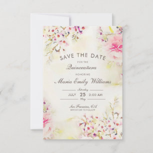 Romantic Pink Floral Watercolor Quinceanera Save The Date