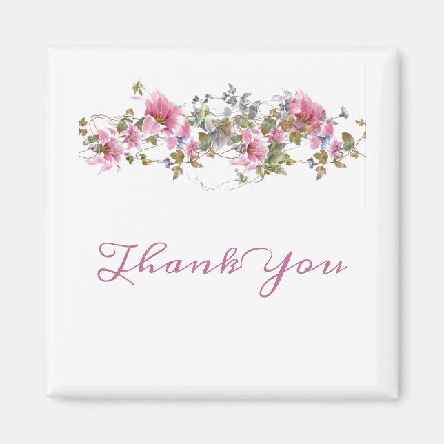 Romantic Pink Floral Watercolor Script Personalise Magnet (Front)