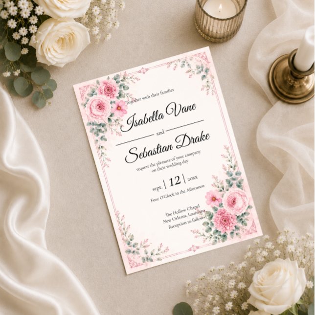Romantic Pink Floral Wedding Design Invitation (Creator Uploaded)