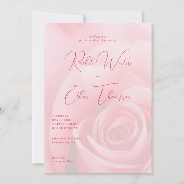 Romantic Pink Floral Wedding Invitation (Front)