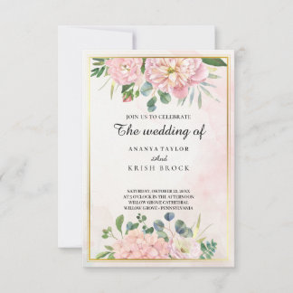 Romantic Pink Floral Wedding Invitation
