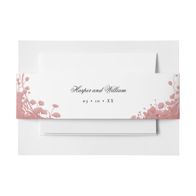 Romantic pink Floral wedding invitation  Belly Band (Front Example)