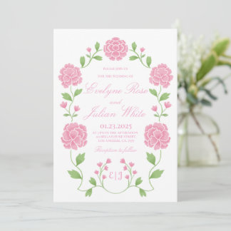 Romantic Pink Floral Wedding Invitation Card