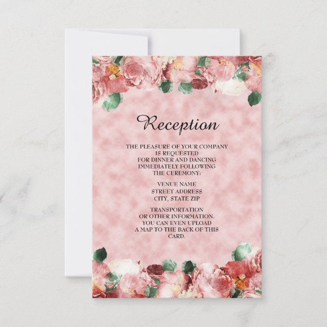 Romantic Pink Floral Wedding Reception Invitation (Front)
