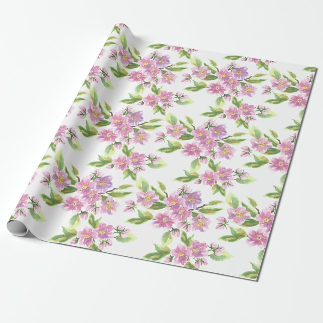 Romantic Pink Floral Wrapping Paper (Unrolled)