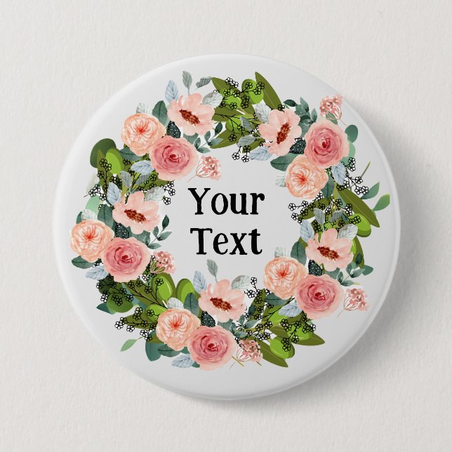 Romantic Pink Floral Wreath Lapel Embrace 7.5 Cm Round Badge (Front)