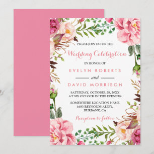 Romantic Pink Floral Wreath Wrap Formal Wedding Invitation