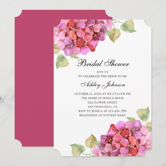 Romantic pink flower. Floral fuchsia bridal shower Invitation (Front/Back)