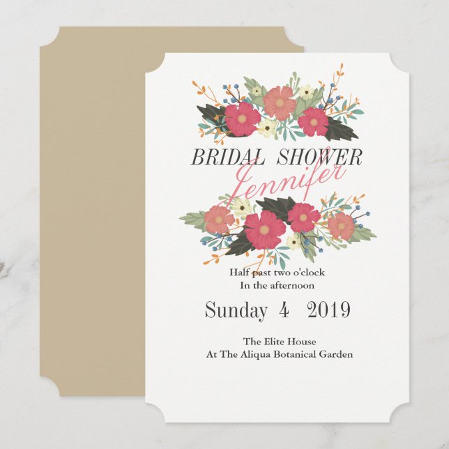 Romantic pink flowers bouquet bride wedding invita invitation (Front/Back)