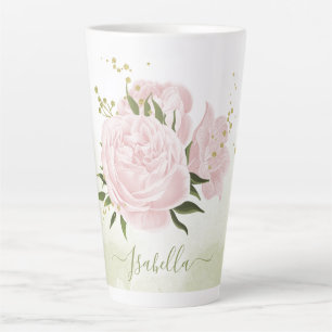 romantic pink flowers greenery latte mug