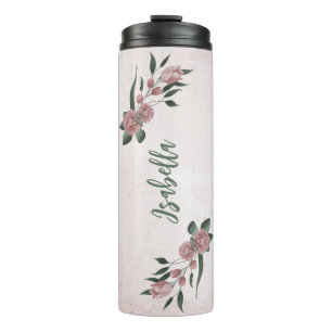 romantic pink flowers greenery thermal tumbler