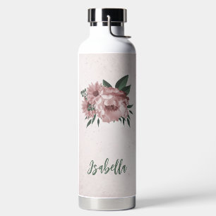 romantic pink flowers greenery water bottle