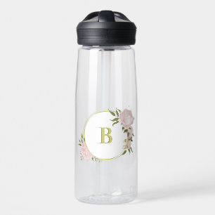 romantic pink flowers greenery water bottle