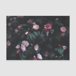 Romantic Pink Flowers on Dark Background Tissue Paper