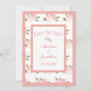 Romantic Pink Flowers Script Wedding Save The Date