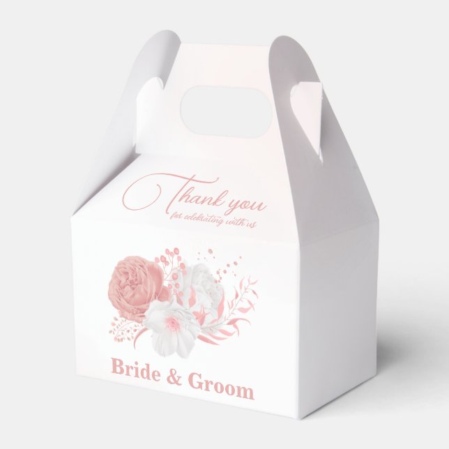 romantic pink flowers wedding  favour box (Front Side)
