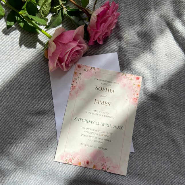 Romantic Pink Flowers Wedding Invitation (Creator Uploaded)