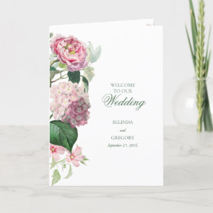 Romantic Pink Flowers Wedding Order of Service Programme