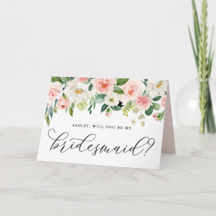Romantic Pink Flowers Will You Be My Bridesmaid Card