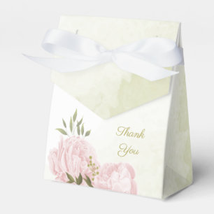 romantic pink flowers with green leaves wedding favour box