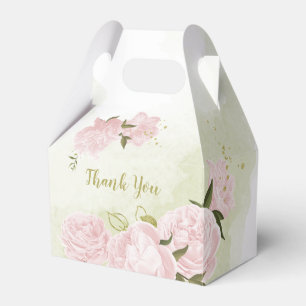 romantic pink flowers with green leaves wedding favour box