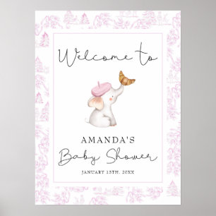 Romantic Pink French Girl Welcome Baby Shower Poster