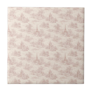 Romantic Pink French Toile Countryside Pattern (1) Tile
