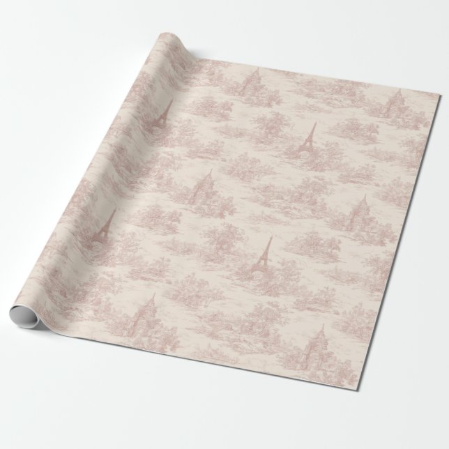 Romantic Pink French Toile Countryside Pattern (1) Wrapping Paper (Unrolled)