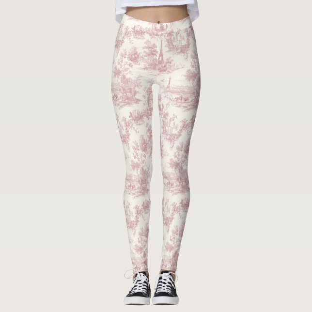 Romantic Pink French Toile Countryside Pattern (3) Leggings (Front)