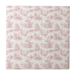Romantic Pink French Toile Countryside Pattern (3) Tile