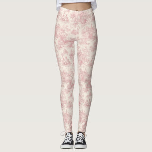 Romantic Pink French Toile Countryside Pattern (4) Leggings