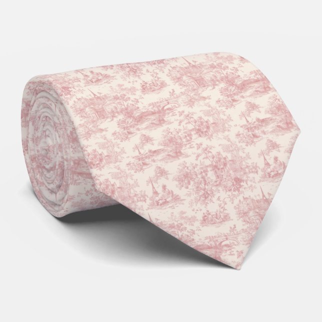 Romantic Pink French Toile Countryside Pattern (4) Tie (Rolled)