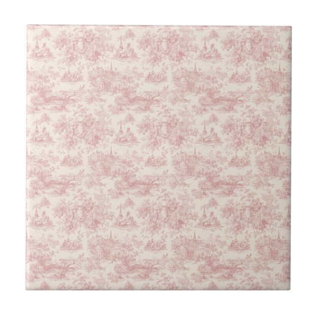 Romantic Pink French Toile Countryside Pattern (4) Tile (Front)