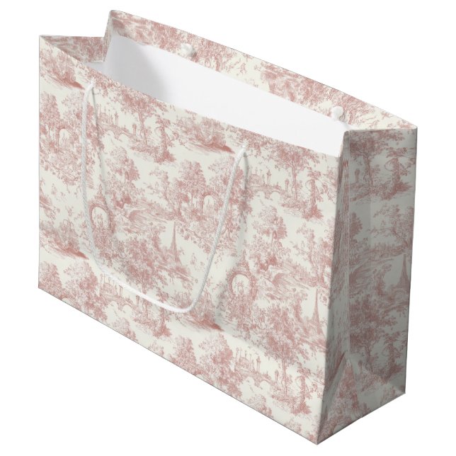 Romantic Pink French Toile Countryside Pattern (5) Large Gift Bag (Front Angled)