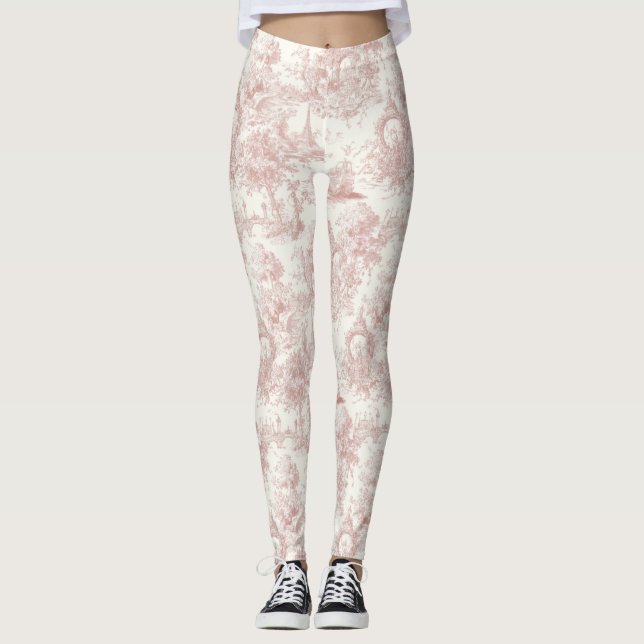 Romantic Pink French Toile Countryside Pattern (5) Leggings (Front)