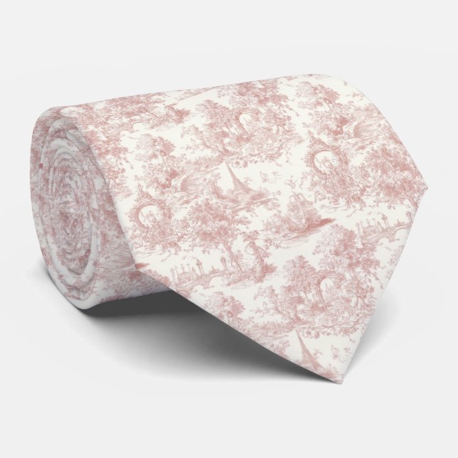Romantic Pink French Toile Countryside Pattern (5) Tie (Rolled)