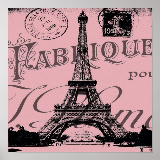 romantic pink french vintage paris eiffel tower poster (Front)