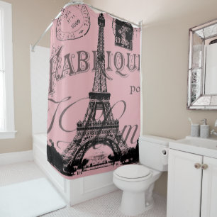 romantic pink french vintage paris eiffel tower shower curtain