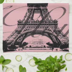 romantic pink french vintage paris eiffel tower tea towel