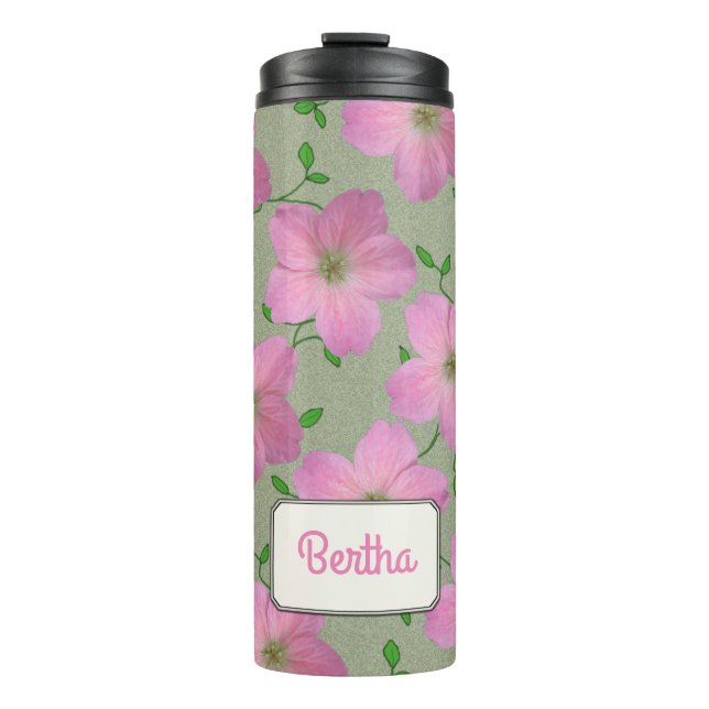 Romantic Pink Garden Flower Botanical any Name Thermal Tumbler (Front)