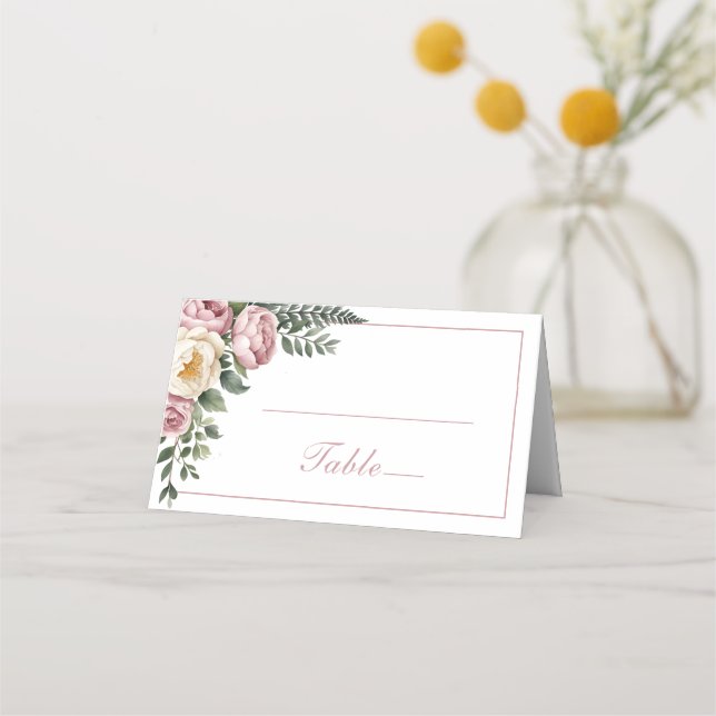 Romantic Pink Garden Peony & Rose Floral Wedding  Place Card (Front)