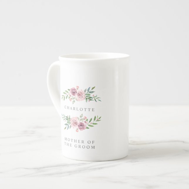 Romantic Pink Garland for Mother of Bride or Groom Bone China Mug (Front Left)