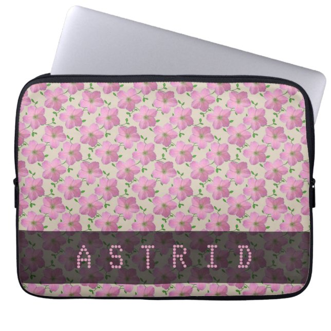 Romantic Pink Geranium Flowers any Text any Colour Laptop Sleeve (Front)