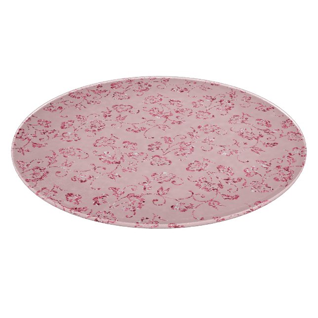 Romantic Pink Glitter Floral  Cutting Board (Corner)