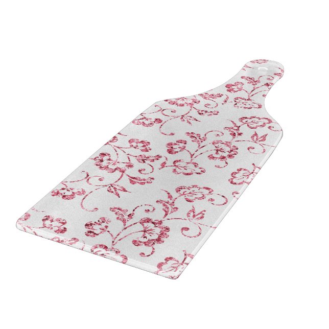 Romantic Pink Glitter Floral  Cutting Board (Corner)